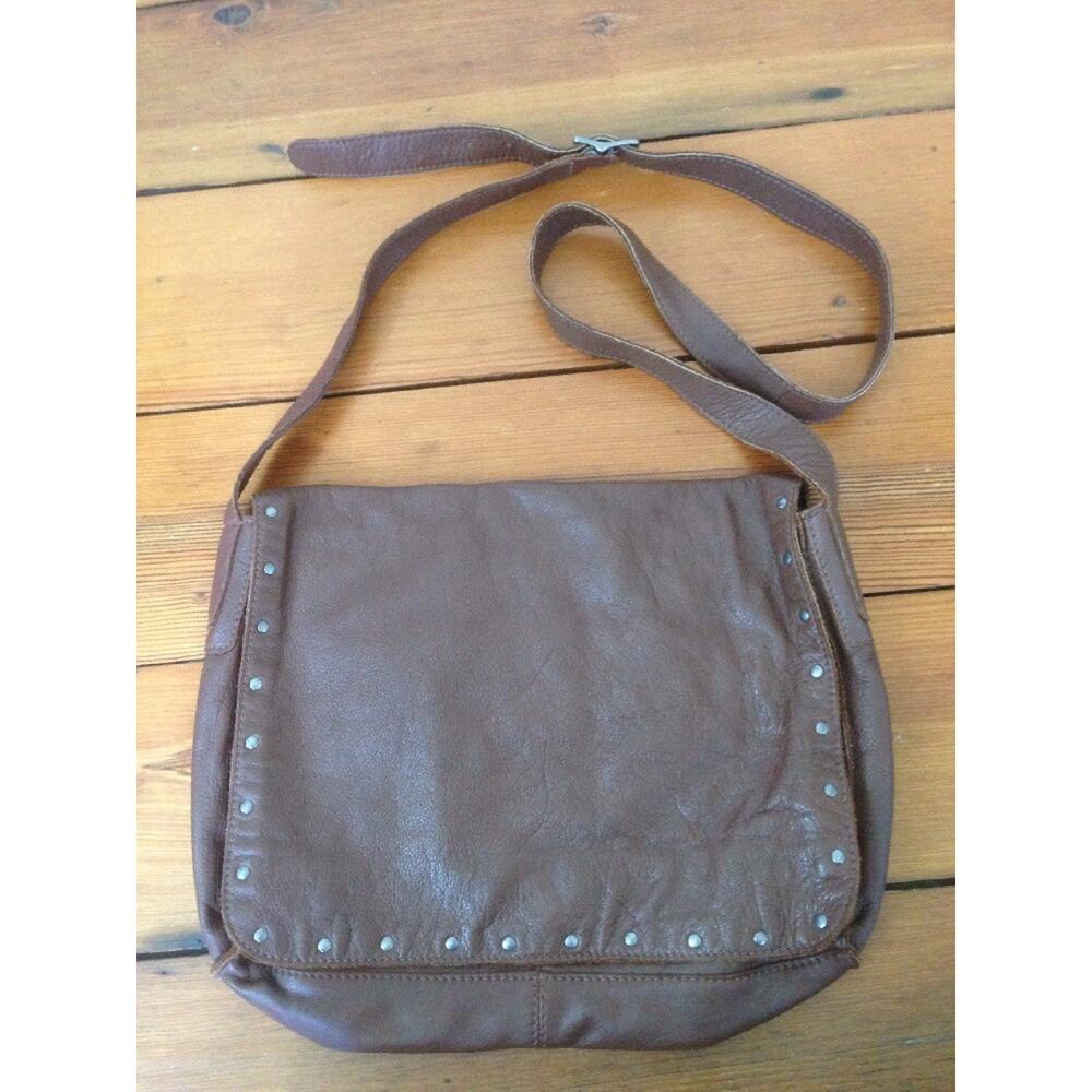 J Jill Brown Soft Glove Leather Silver Studded Studs Handbag Purse Shoulder Bag